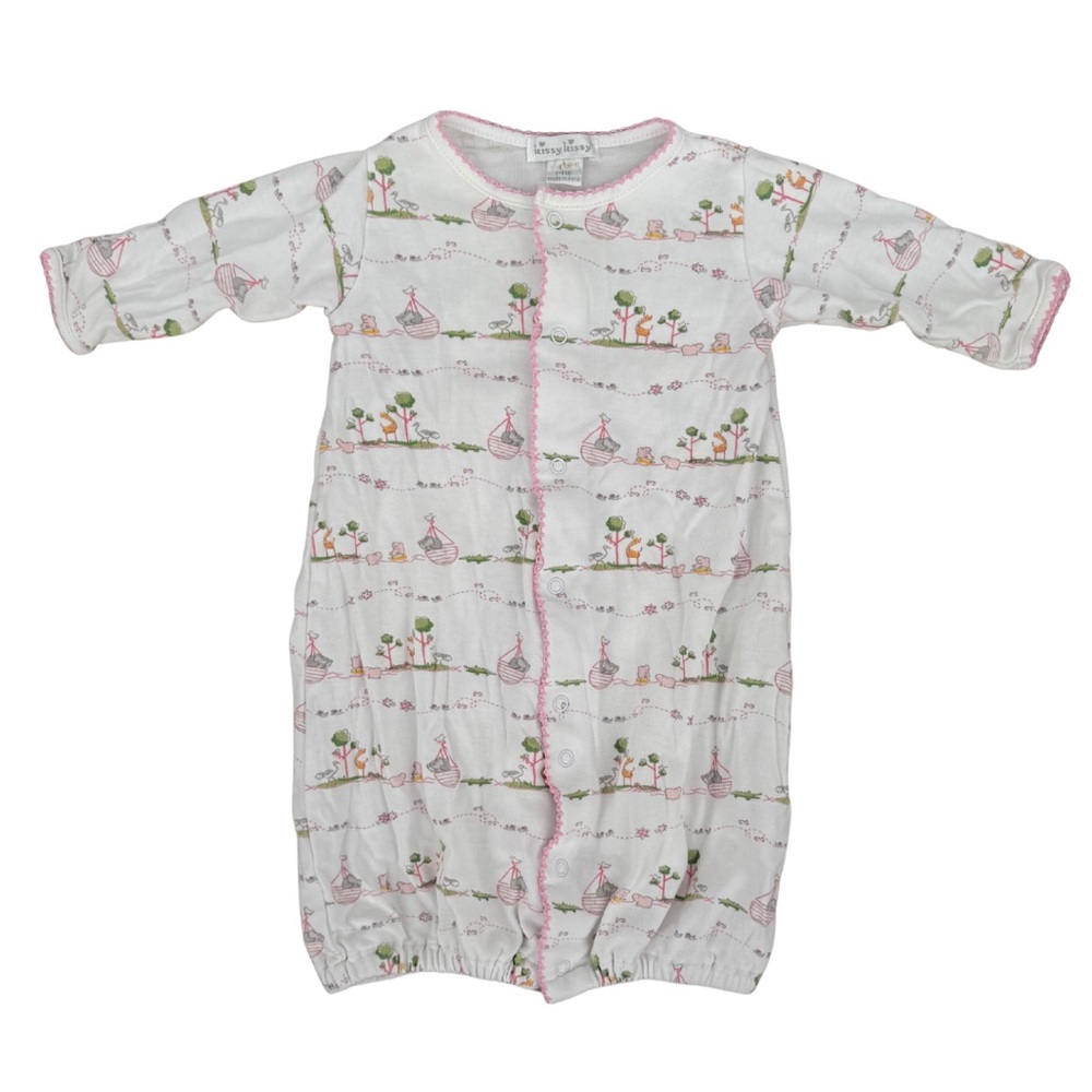 Kissy Kissy Noah's Print Convertible Playsuit Gown‎ Pink Preemie Pima Cotton - Picture 2 of 5